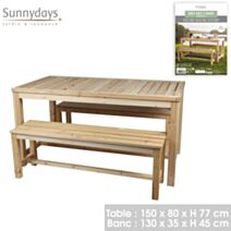 Table en bois 150 x 80 x h77 cm avec 2 bancs Formentera avec 2 bancs 130 x 35 x h45 cm