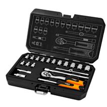 Clé et douille 20 pièces 1/4" acier finition satinée noir/orange