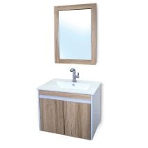 Meuble salle de bain Lola avec miroir, 80 cm en bois et blanc - AHOME