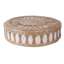 Pouf déco tissé jonc de mer/base MDF Ø40 x H10 cm