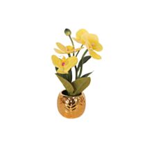 Orchidée jaune artificielle pot céramique doré Ø10 x 26,5 cm