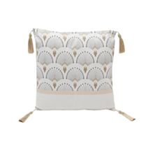 Coussin décoratif 40x40cm + pompoms effet velours blanc/or