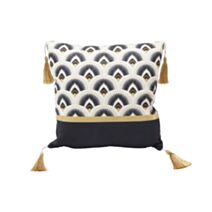 Coussin décoratif 40x40cm + pompoms effet velours noir/or