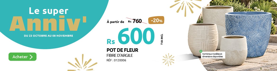profitez de vingt pourcent de remise sur une selection de pots de fleur en fibre d argile